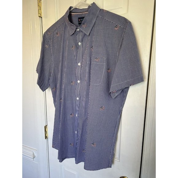 Men's Charleston Threads Short Sleeve Button Down Checks with Patriotic Crabs L - Picture 4 of 13